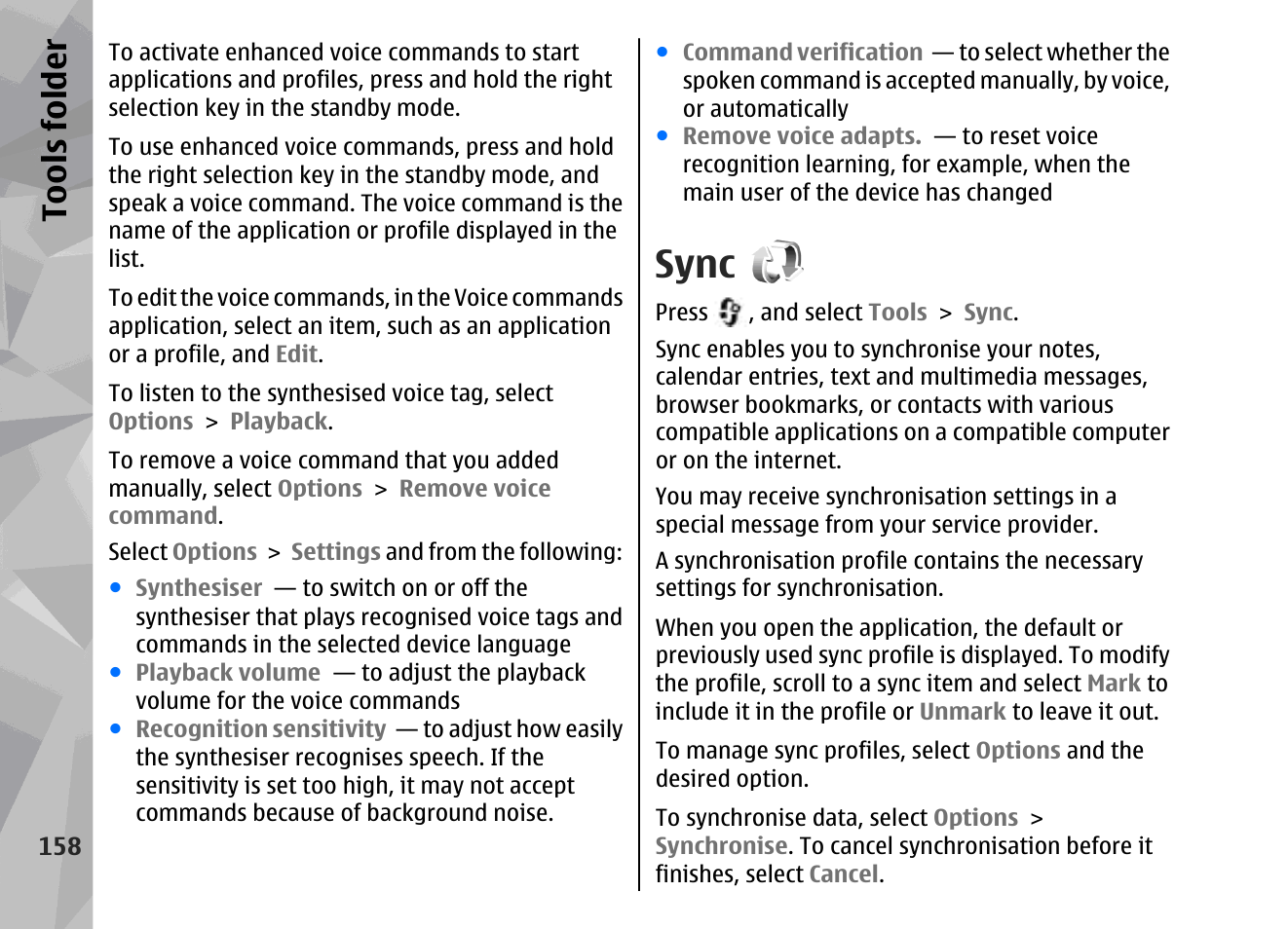 Sync | Nokia 002F4W8 User Manual | Page 158 / 195