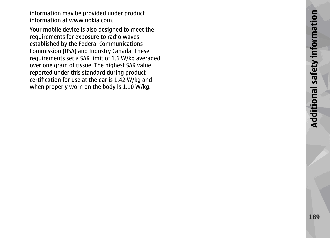 Additional safety information | Nokia 002F4W8 User Manual | Page 189 / 195