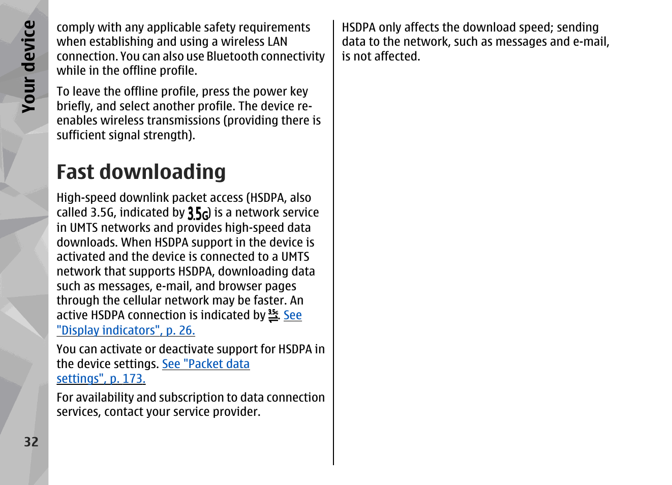 Fast downloading, Lable, See "fast downloading", p. 32 | Your device | Nokia 002F4W8 User Manual | Page 32 / 195