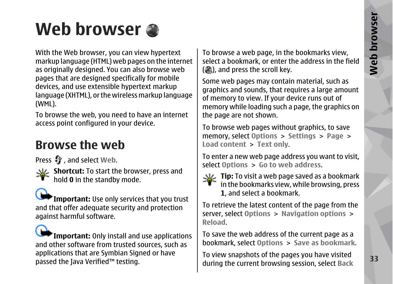 Web browser, Browse the web | Nokia 002F4W8 User Manual | Page 33 / 195