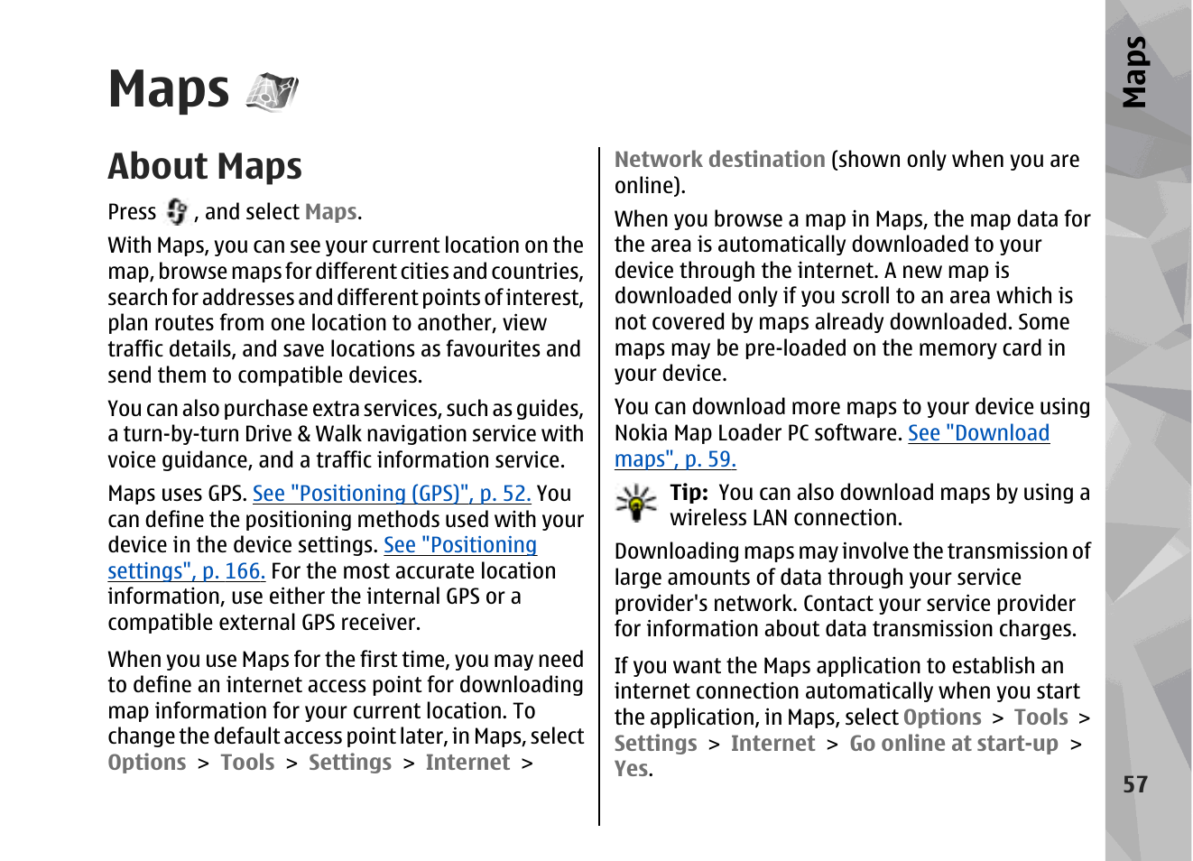 Maps, About maps | Nokia 002F4W8 User Manual | Page 57 / 195