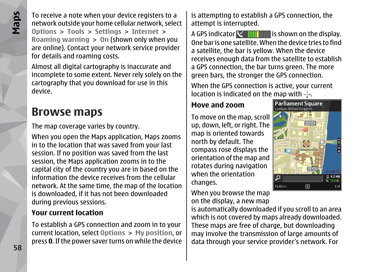 Browse maps, Maps | Nokia 002F4W8 User Manual | Page 58 / 195