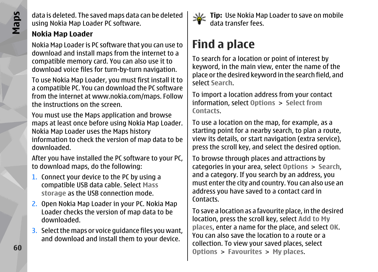Find a place, Maps | Nokia 002F4W8 User Manual | Page 60 / 195