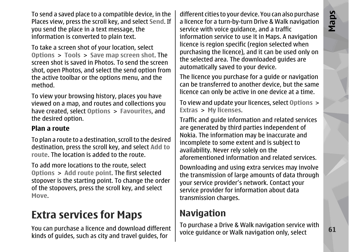 Extra services for maps, Navigation, Maps | Nokia 002F4W8 User Manual | Page 61 / 195
