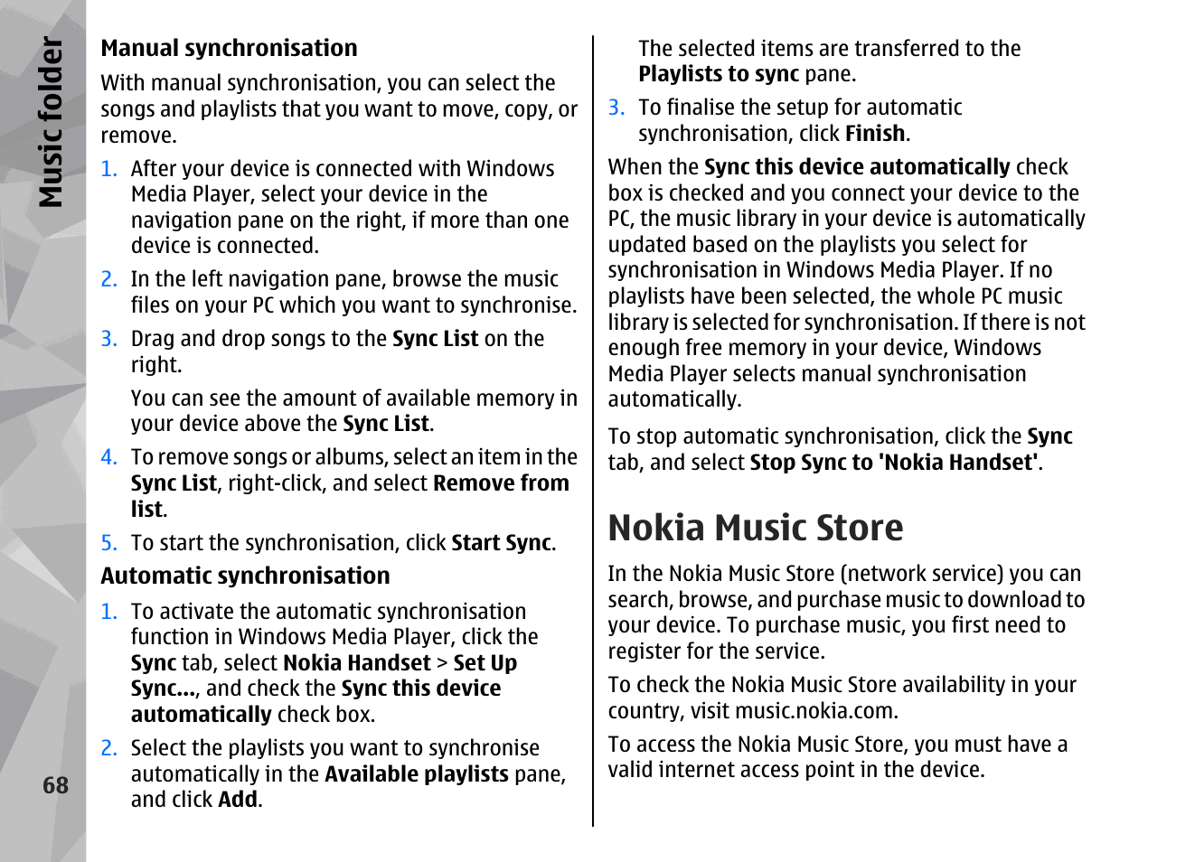 Nokia music store, Music fol der | Nokia 002F4W8 User Manual | Page 68 / 195