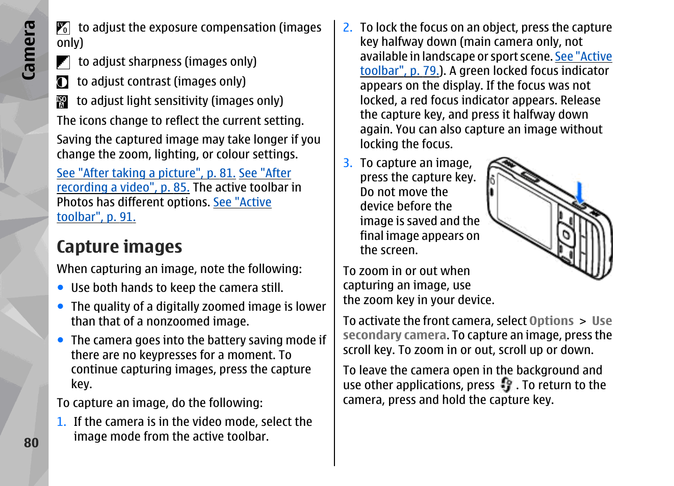 Capture images, Ca mera | Nokia 002F4W8 User Manual | Page 80 / 195