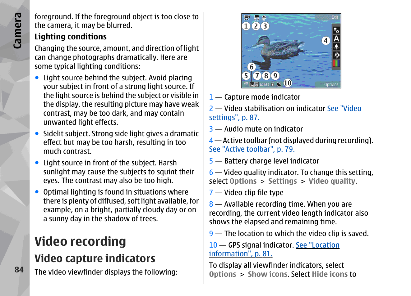 Video recording, Video capture indicators, Ca mera | Nokia 002F4W8 User Manual | Page 84 / 195