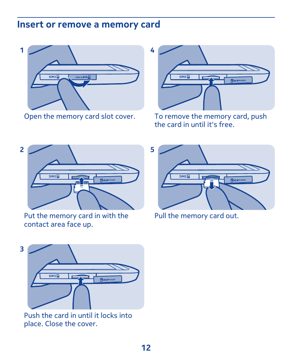 Insert or remove a memory card | Nokia 308 User Manual | Page 12 / 128