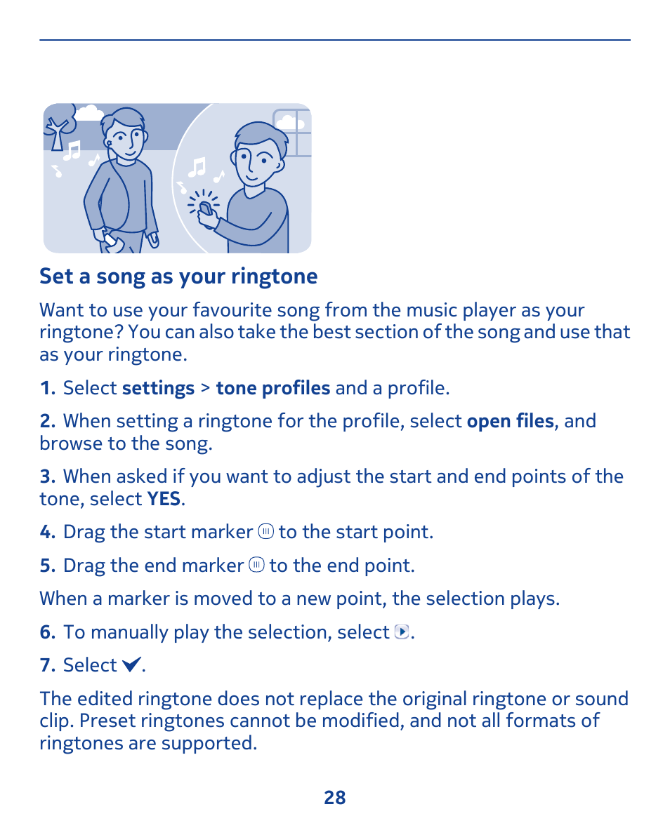 Set a song as your ringtone | Nokia 308 User Manual | Page 28 / 128