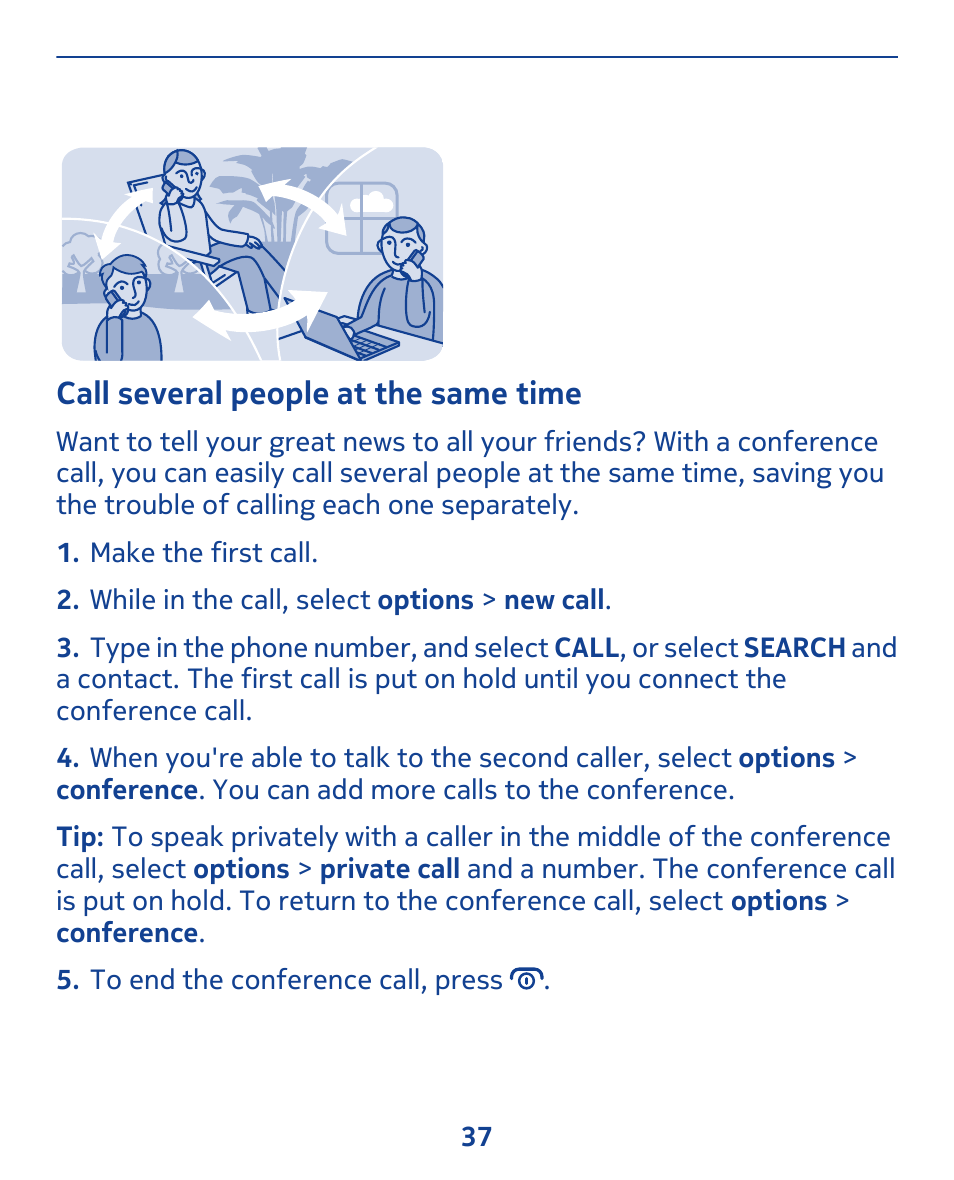Call several people at the same time | Nokia 308 User Manual | Page 37 / 128