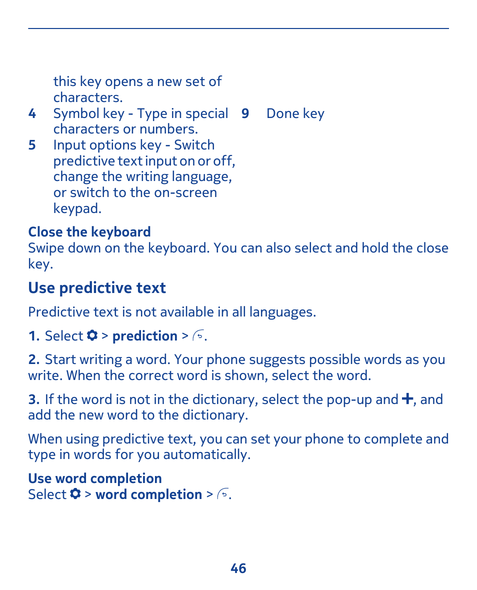 Use predictive text | Nokia 308 User Manual | Page 46 / 128