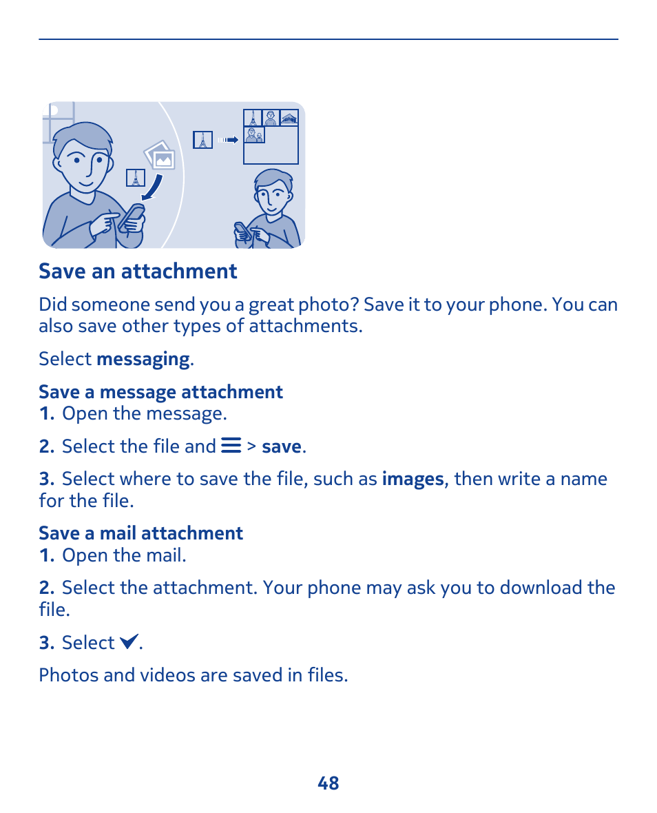 Save an attachment | Nokia 308 User Manual | Page 48 / 128