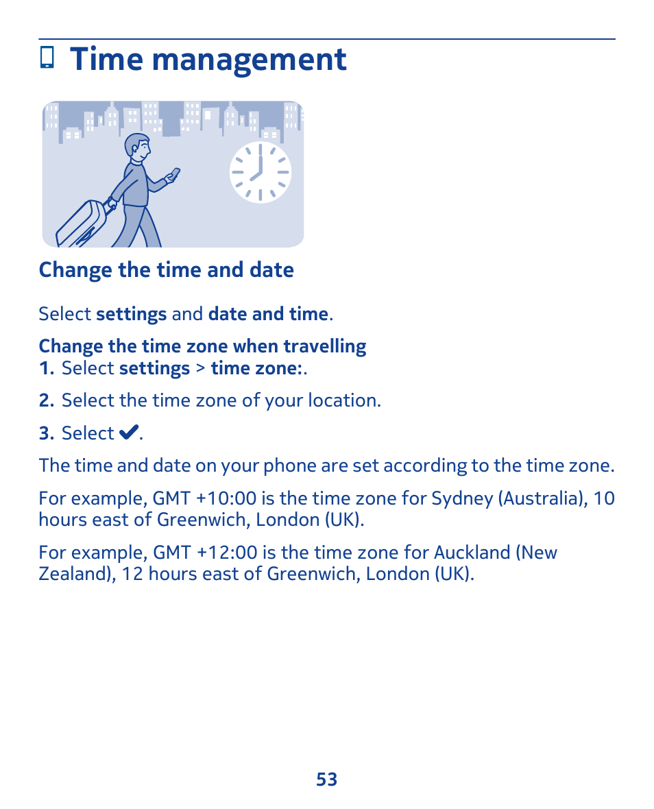 Time management, Change the time and date | Nokia 308 User Manual | Page 53 / 128