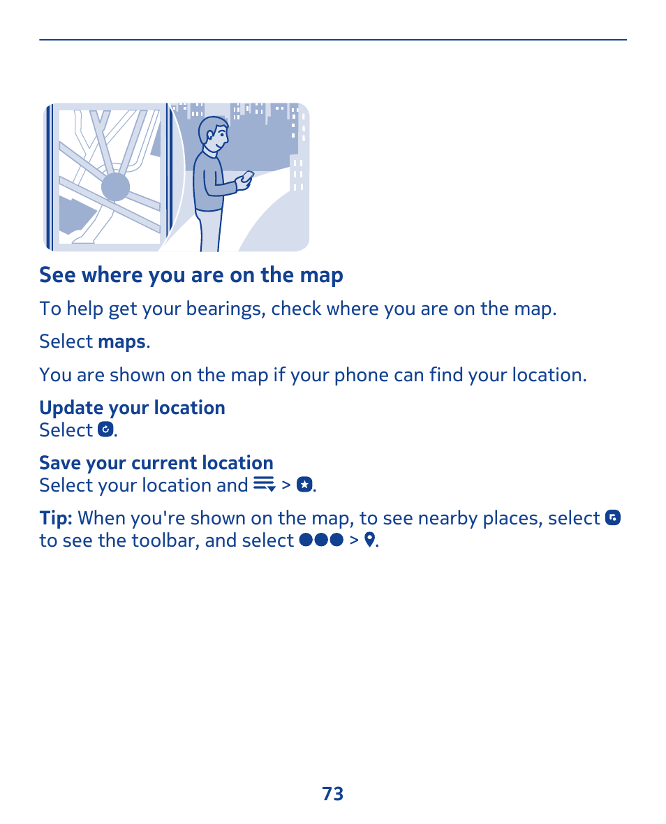 See where you are on the map | Nokia 308 User Manual | Page 73 / 128