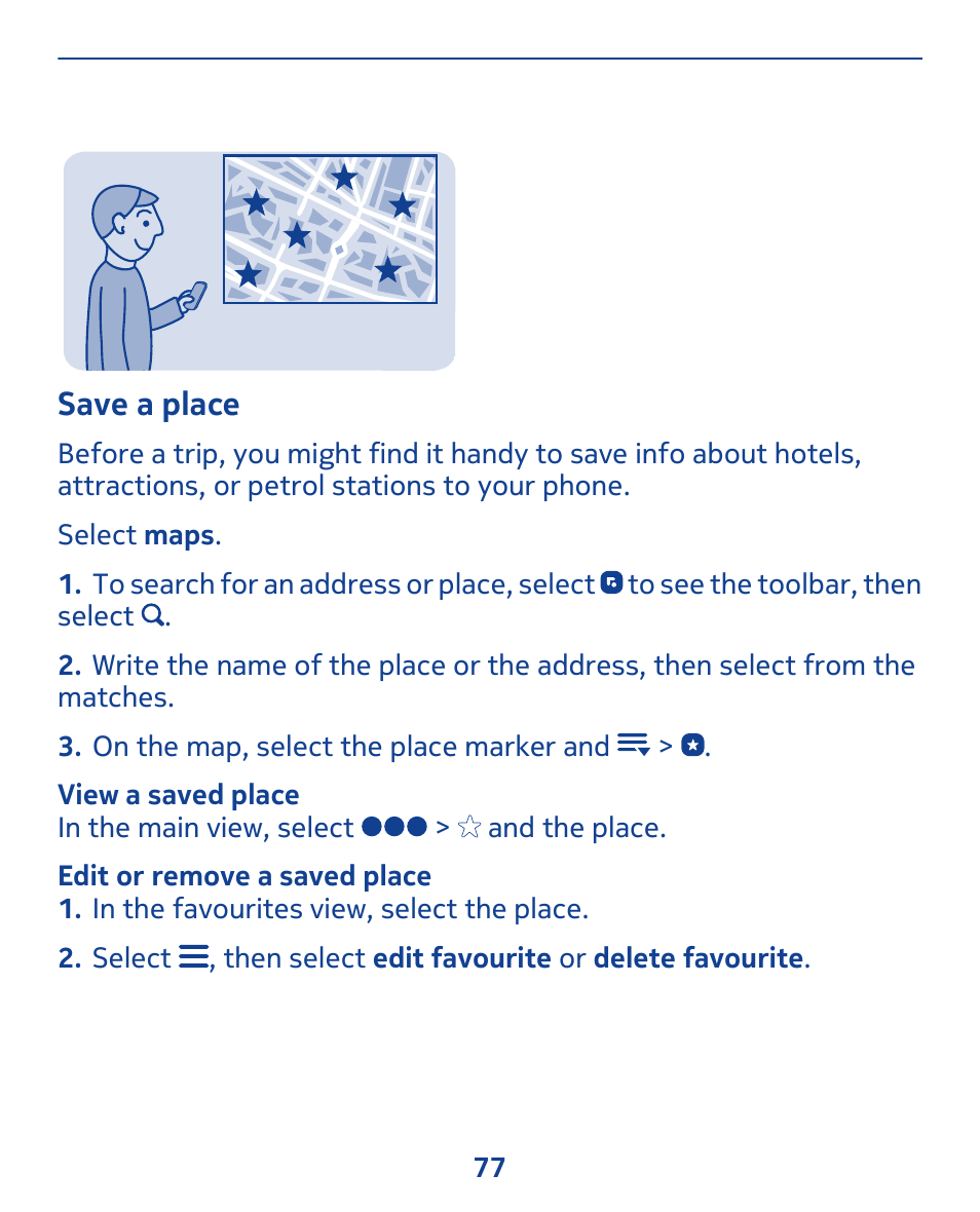 Save a place | Nokia 308 User Manual | Page 77 / 128