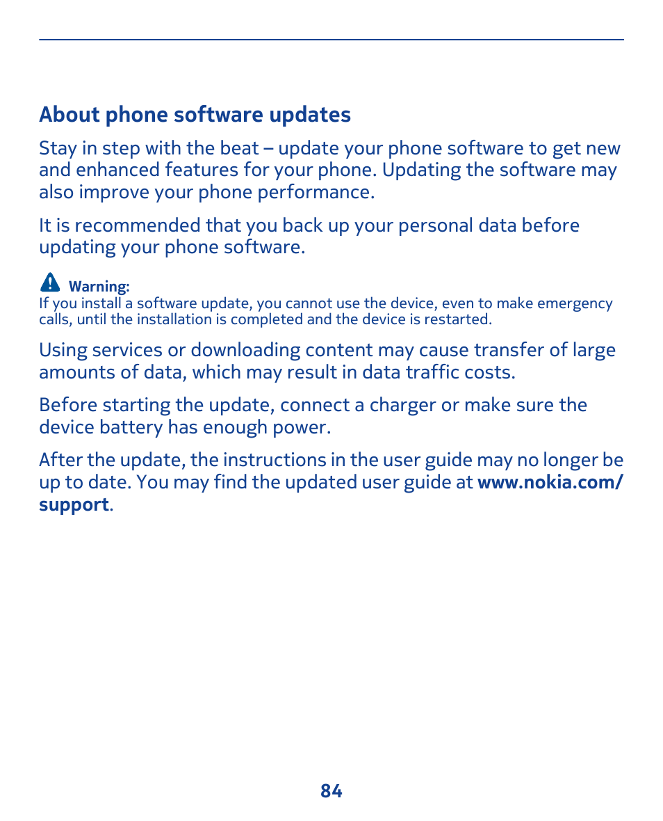 About phone software updates | Nokia 308 User Manual | Page 84 / 128