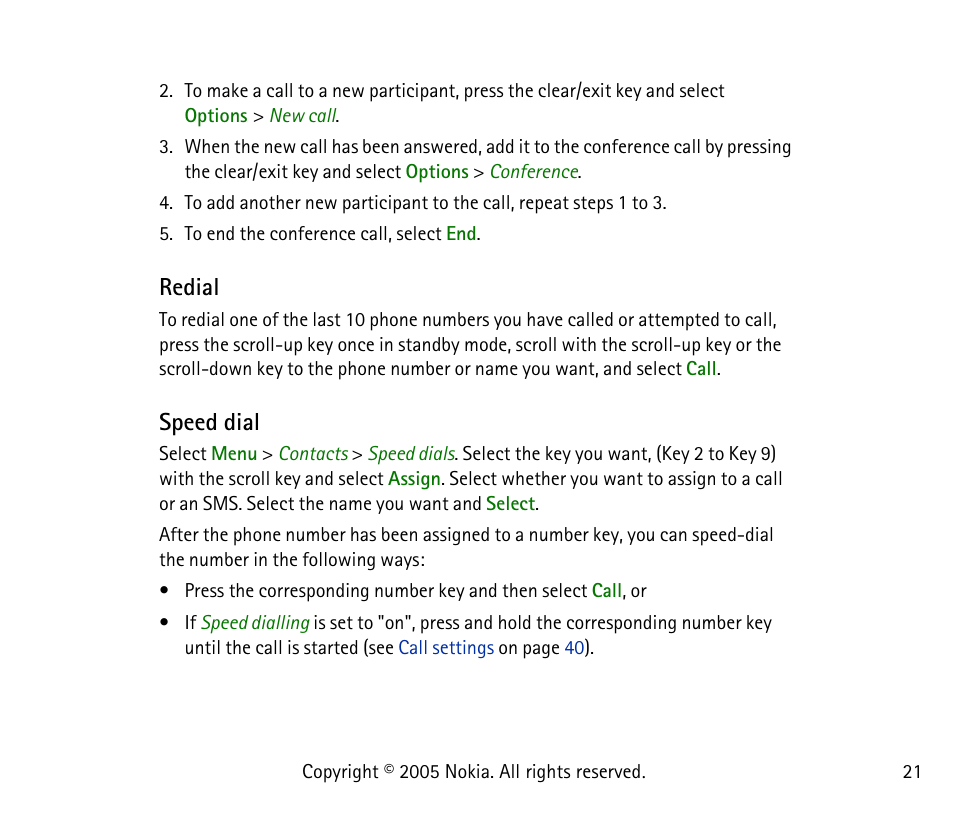 Redial, Speed dial, Redial speed dial | Nokia 1101 User Manual | Page 21 / 69