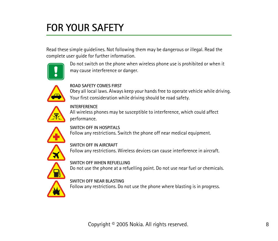 For your safety | Nokia 1101 User Manual | Page 8 / 69
