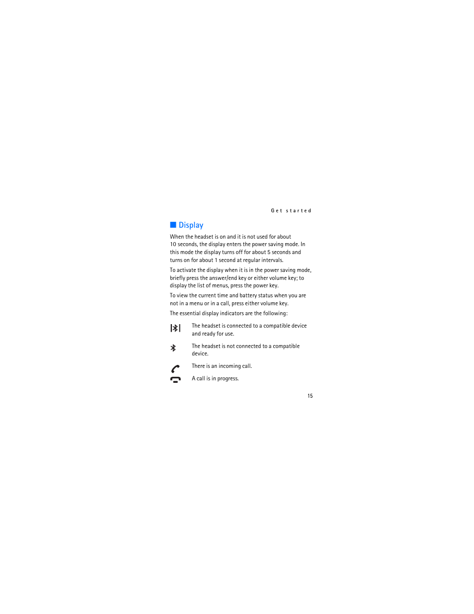 Display | Nokia BH-902 User Manual | Page 15 / 30