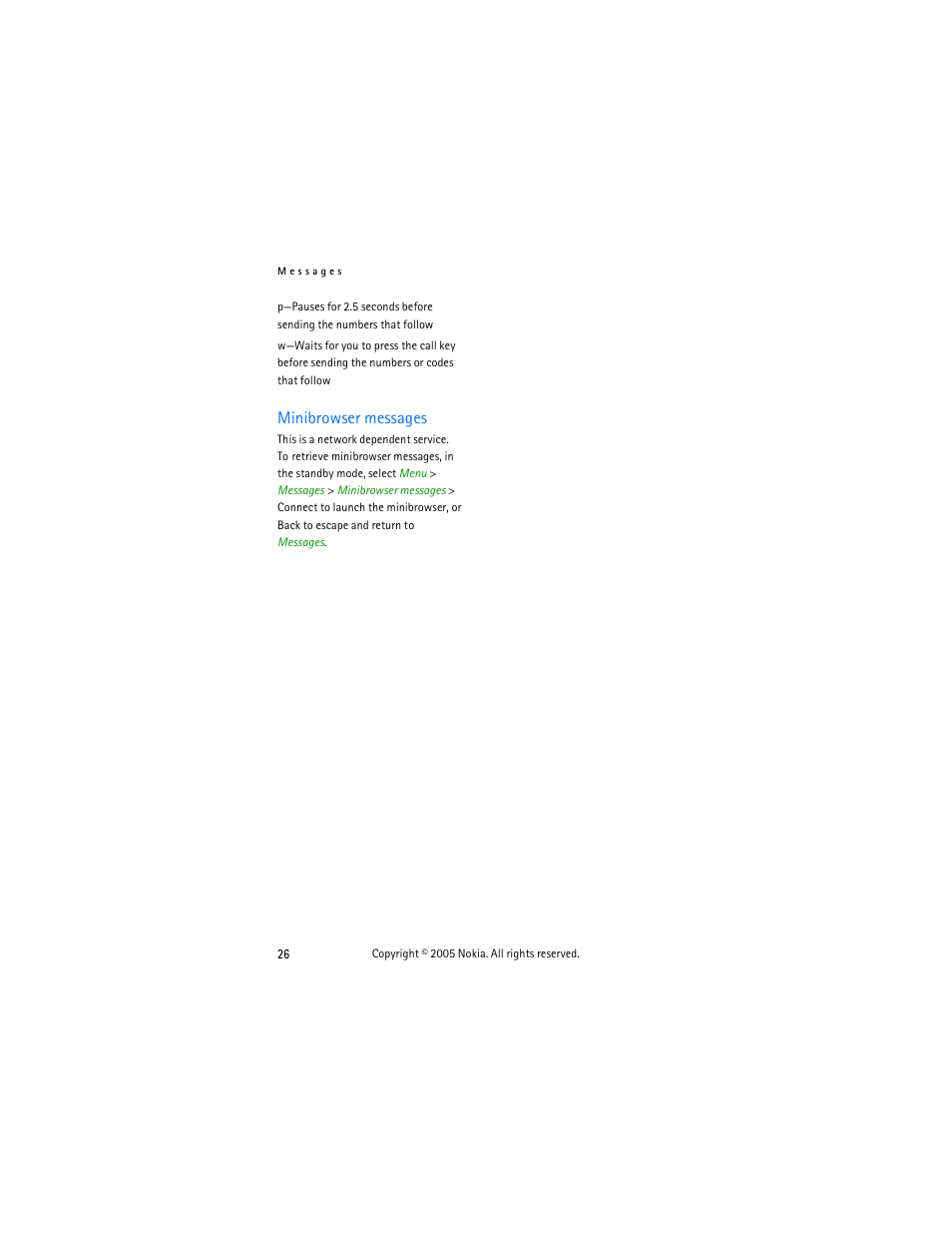 Minibrowser messages | Nokia 2125 User Manual | Page 36 / 78