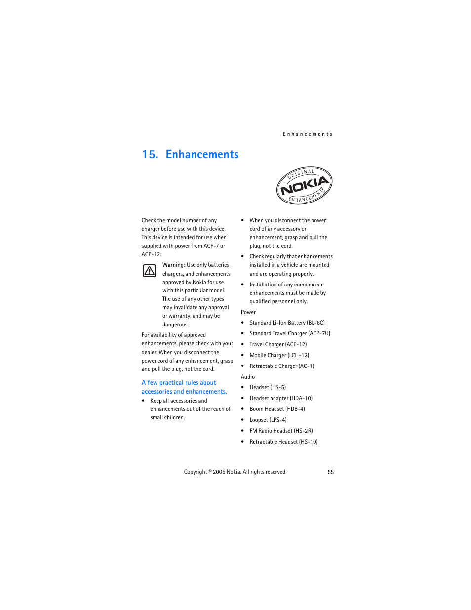 Enhancements | Nokia 2125 User Manual | Page 65 / 78