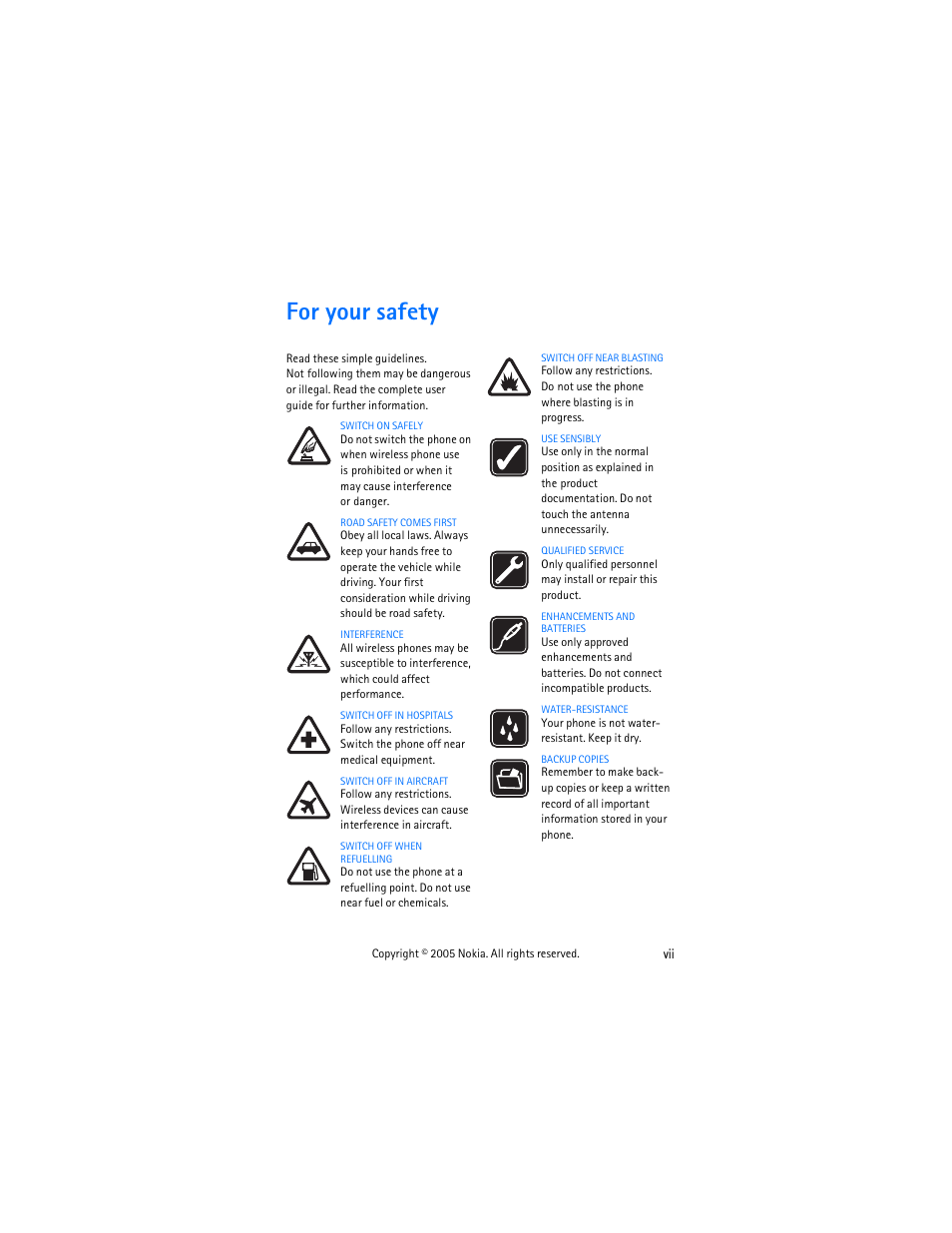 For your safety | Nokia 2125 User Manual | Page 7 / 78