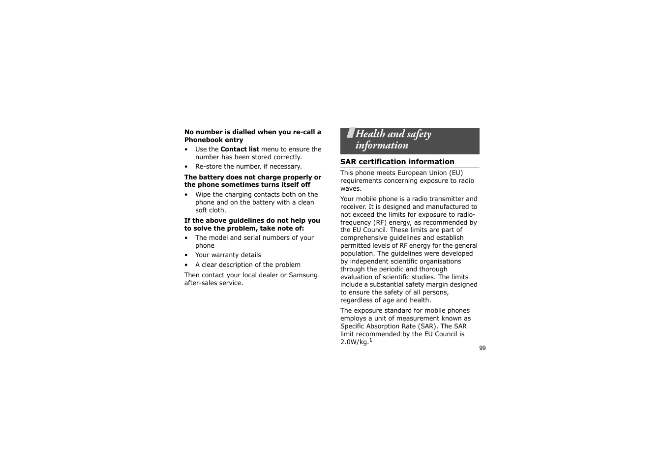 Health and safety information | Nokia SGH-D830 User Manual | Page 101 / 113