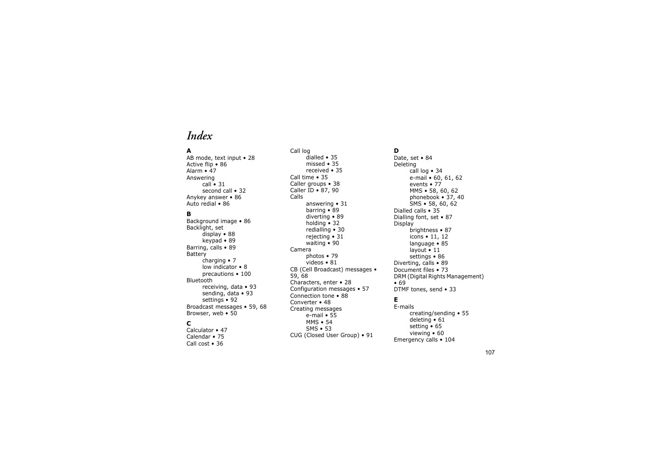 Index | Nokia SGH-D830 User Manual | Page 109 / 113