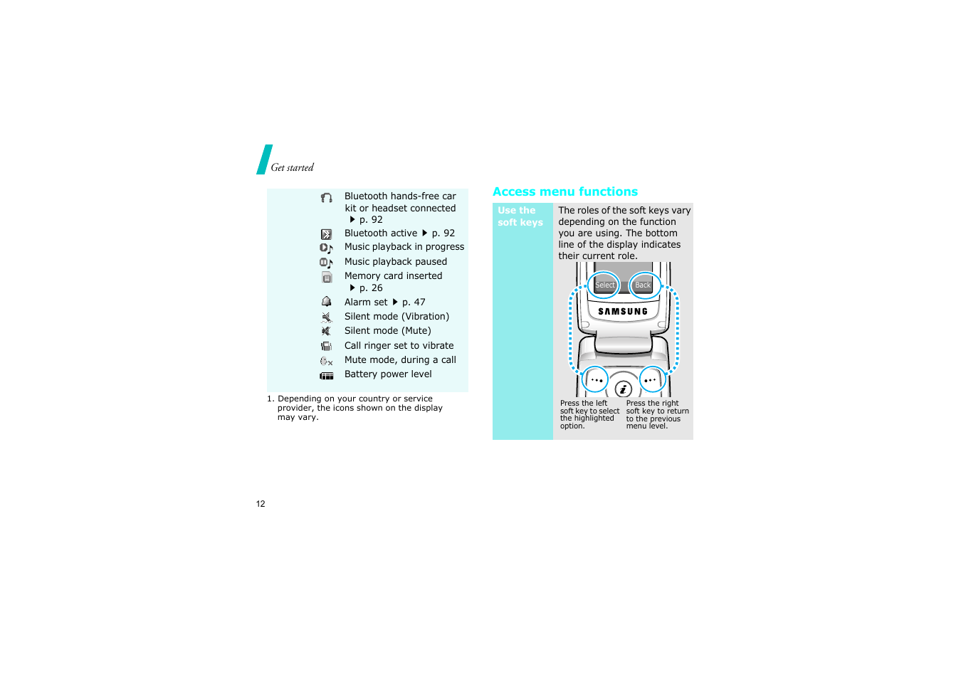 Access menu functions | Nokia SGH-D830 User Manual | Page 14 / 113