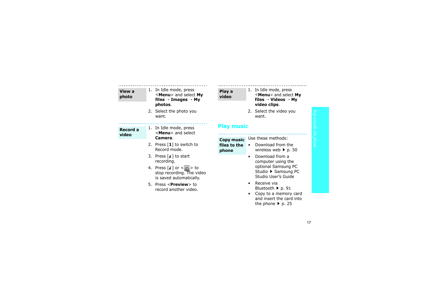 Play music | Nokia SGH-D830 User Manual | Page 19 / 113