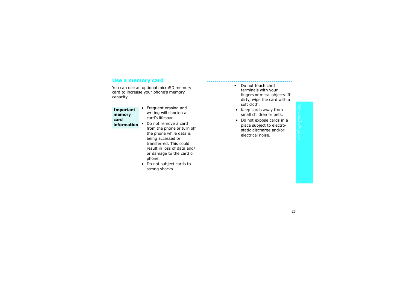 Use a memory card, P. 25 | Nokia SGH-D830 User Manual | Page 27 / 113