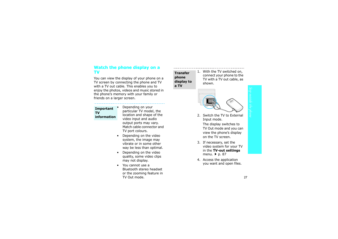 Watch the phone display on a tv | Nokia SGH-D830 User Manual | Page 29 / 113