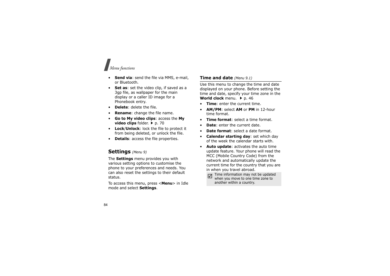 Settings (menu 9), P. 84 | Nokia SGH-D830 User Manual | Page 86 / 113