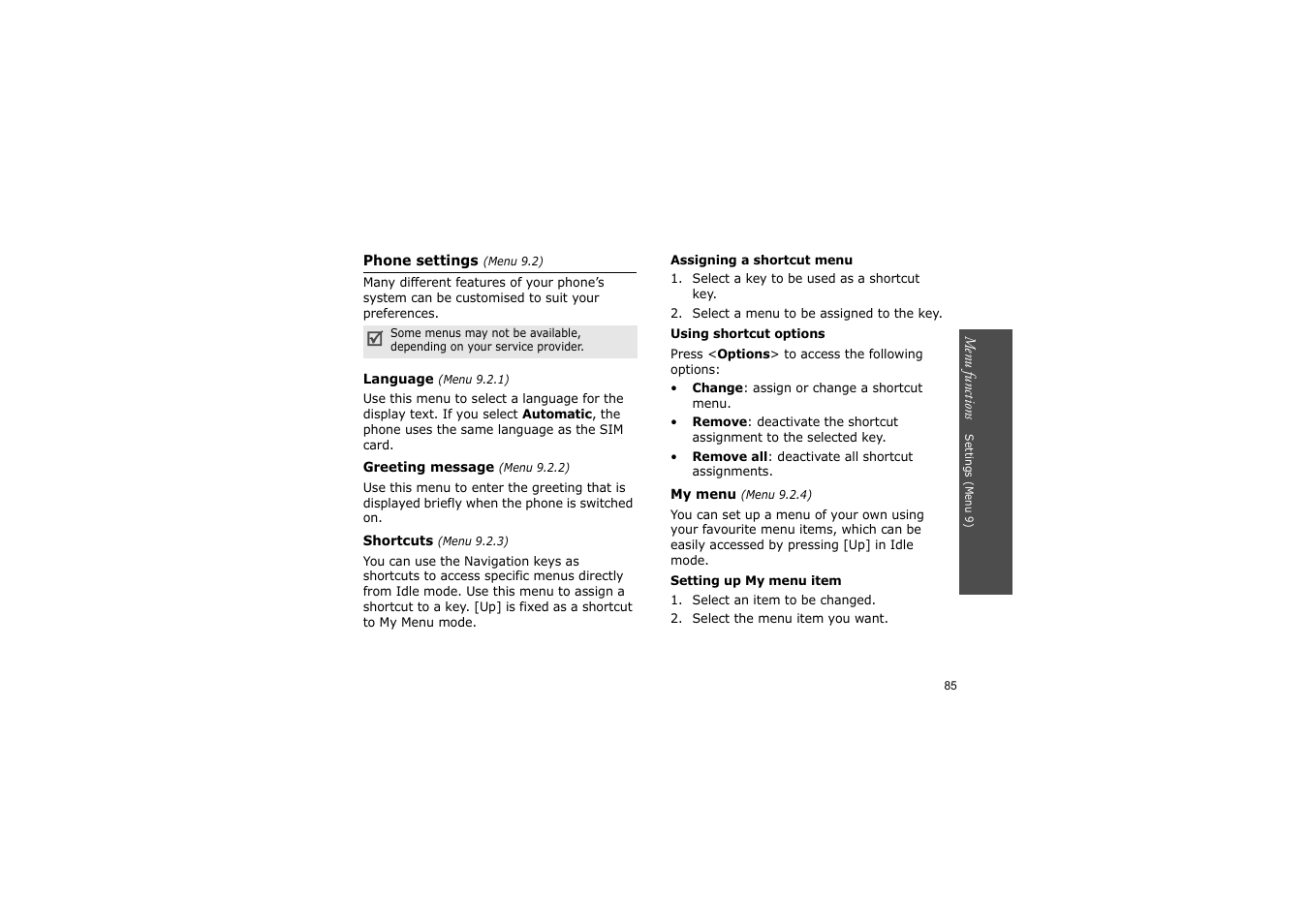 P. 85 | Nokia SGH-D830 User Manual | Page 87 / 113