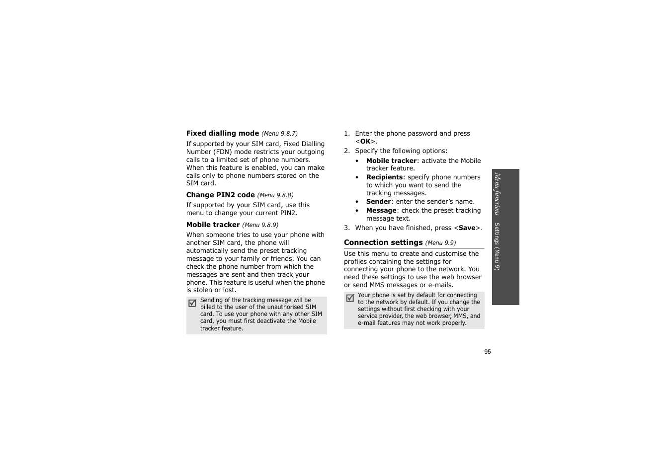 P. 95 | Nokia SGH-D830 User Manual | Page 97 / 113