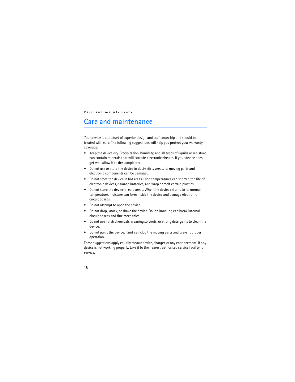 Care and maintenance | Nokia BH-804 User Manual | Page 18 / 19