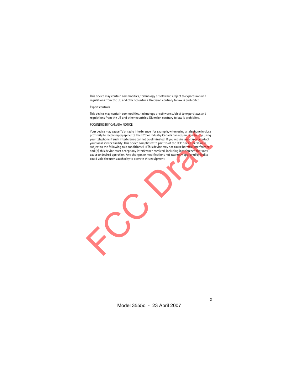 Fcc draft | Nokia Cellphone 3555c User Manual | Page 3 / 86