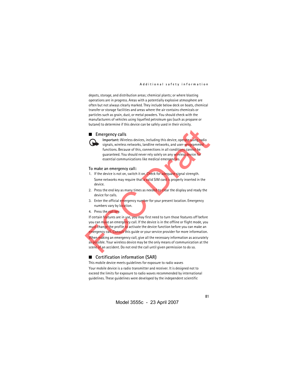 Fcc draft | Nokia Cellphone 3555c User Manual | Page 81 / 86