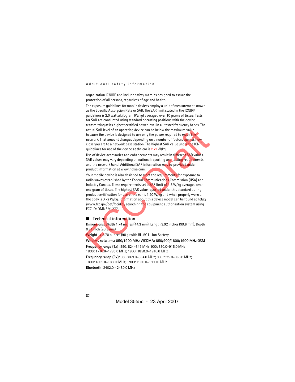 Fcc draft | Nokia Cellphone 3555c User Manual | Page 82 / 86