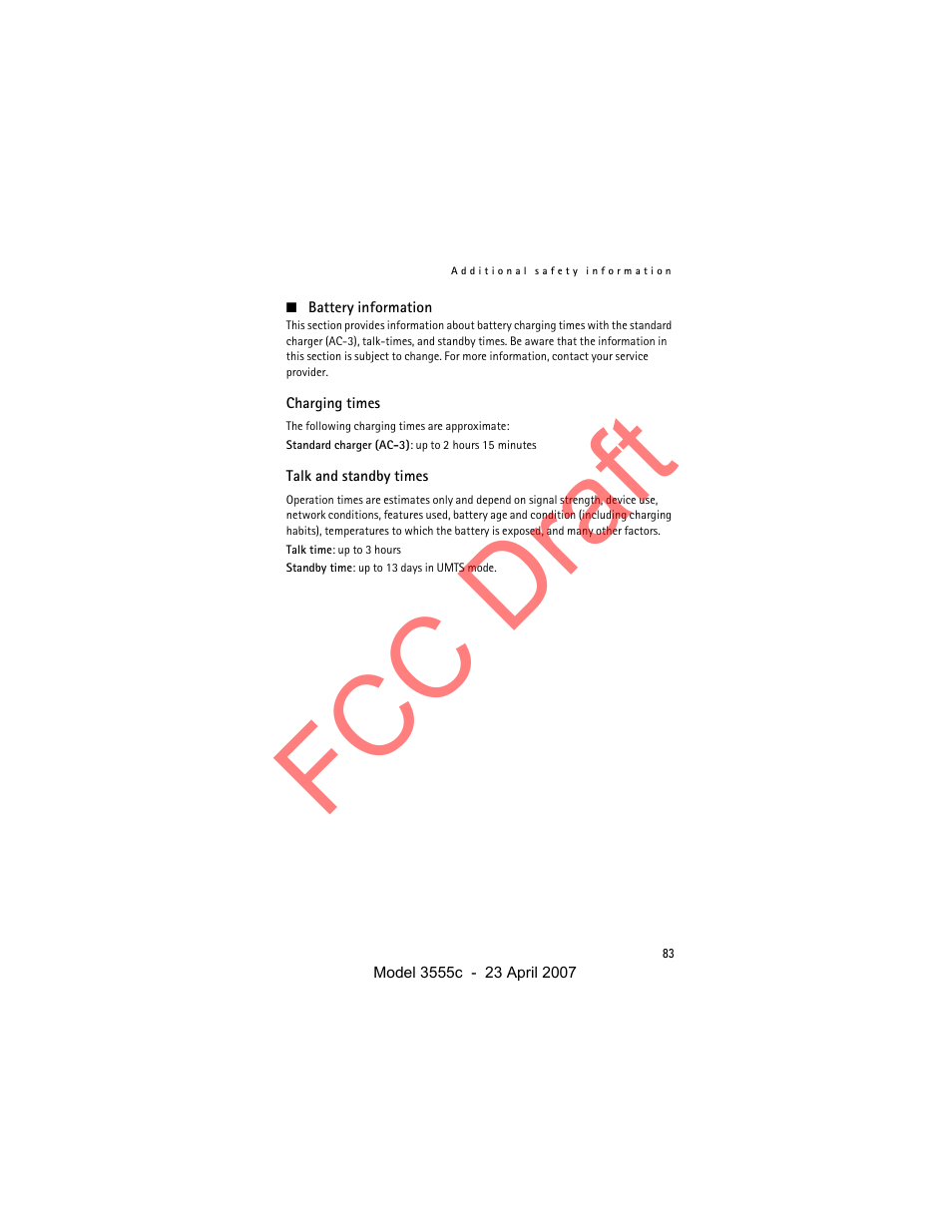 Fcc draft | Nokia Cellphone 3555c User Manual | Page 83 / 86