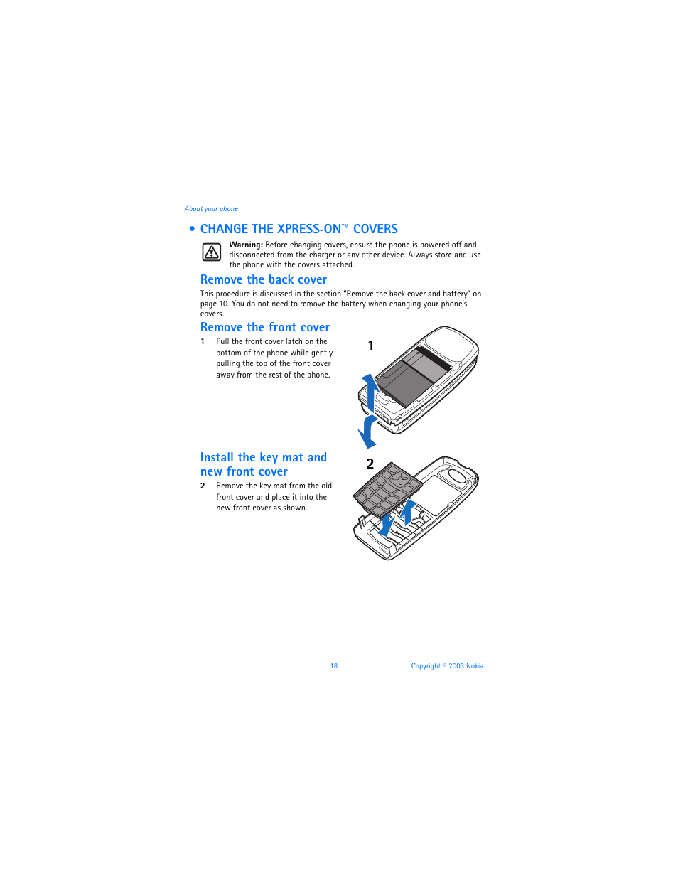 Change the xpress-on™ covers, Change the xpress-on | Nokia 3100b User Manual | Page 25 / 129