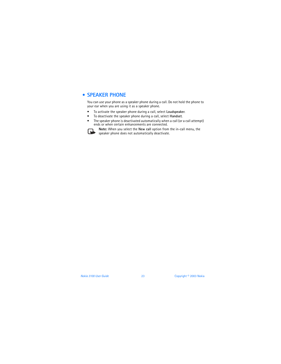 Speaker phone | Nokia 3100b User Manual | Page 30 / 129