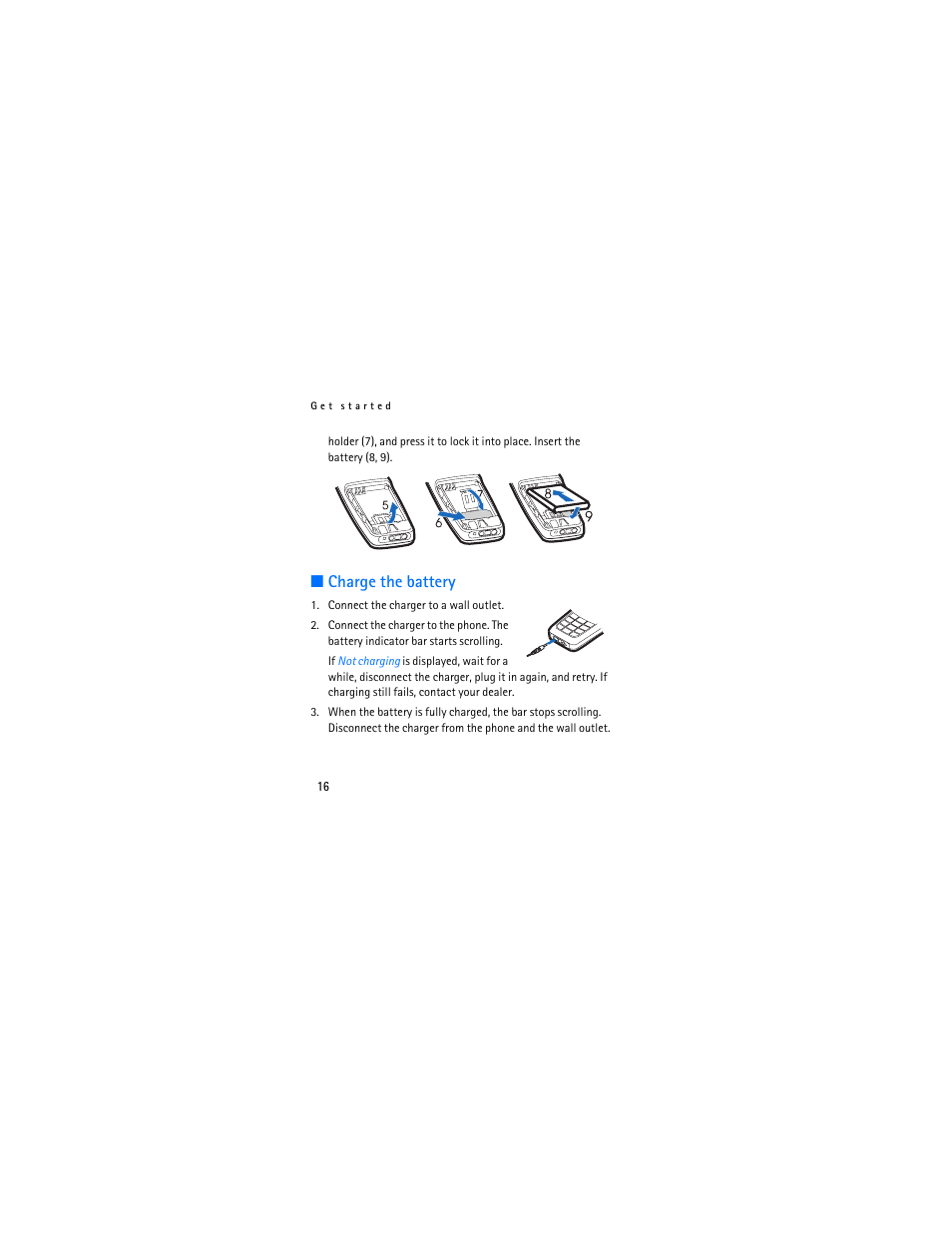 Charge the battery | Nokia 1110i User Manual | Page 16 / 56