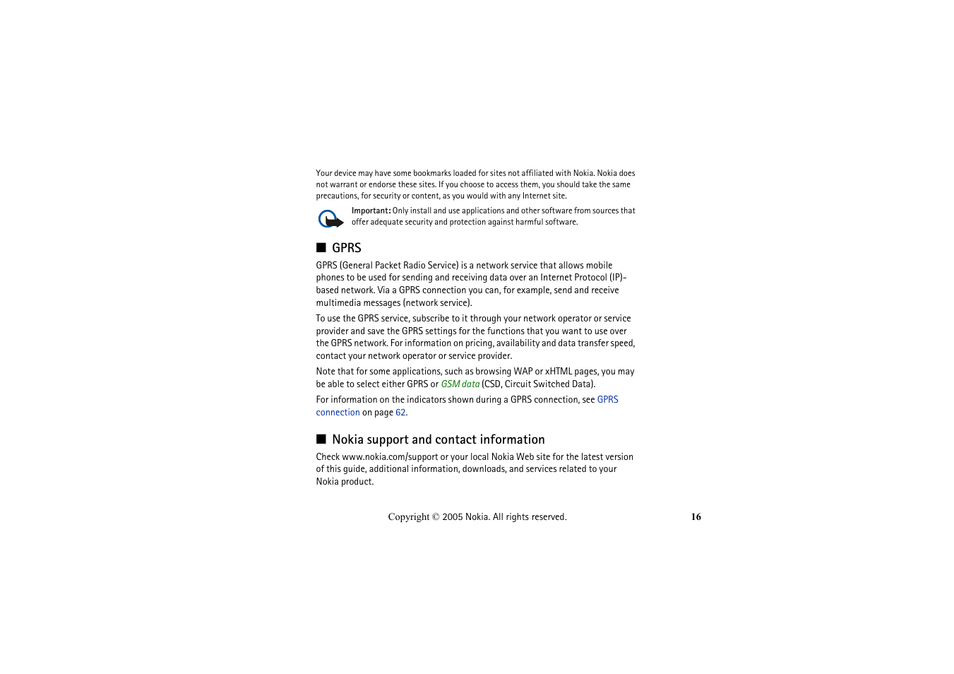 Gprs, Nokia support and contact information, Gprs nokia support and contact information | Nokia 2652 User Manual | Page 16 / 99