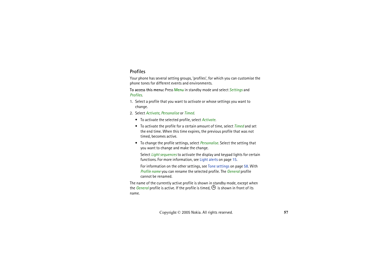 Profiles | Nokia 2652 User Manual | Page 57 / 99