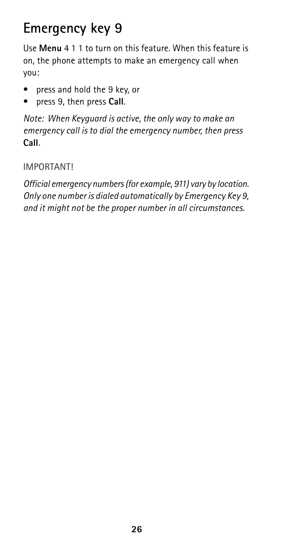 Emergency key 9 | Nokia 5120i User Manual | Page 33 / 85