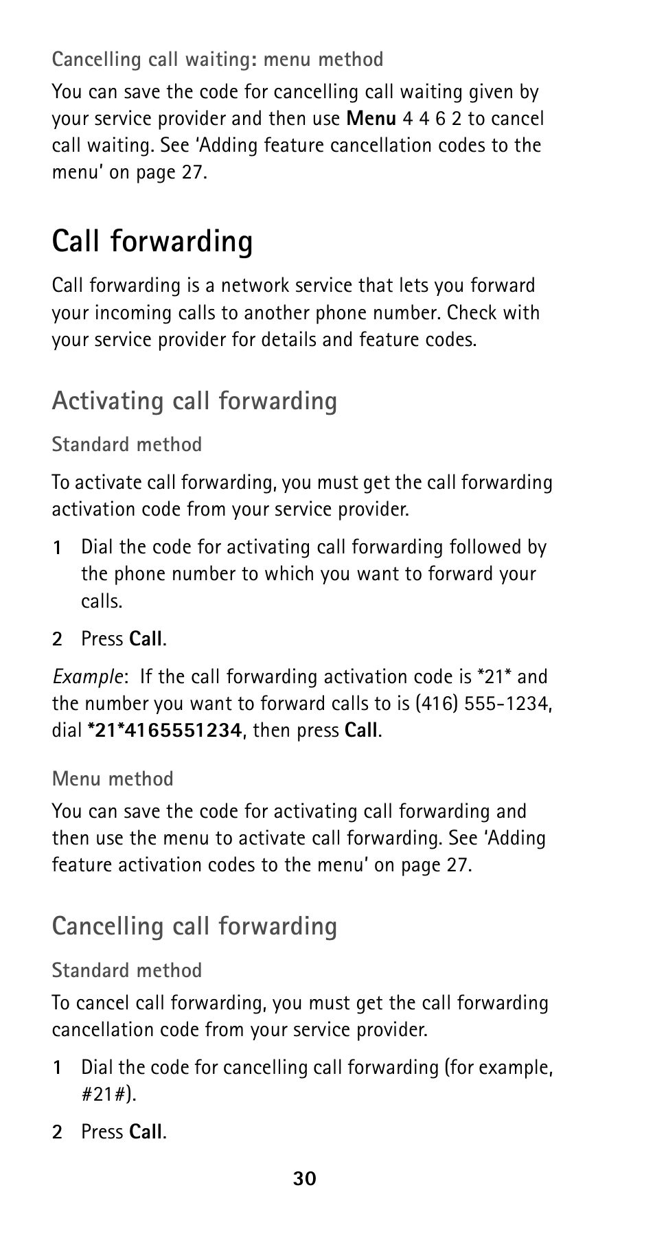 Call forwarding, Activating call forwarding, Cancelling call forwarding | Nokia 5120i User Manual | Page 37 / 85