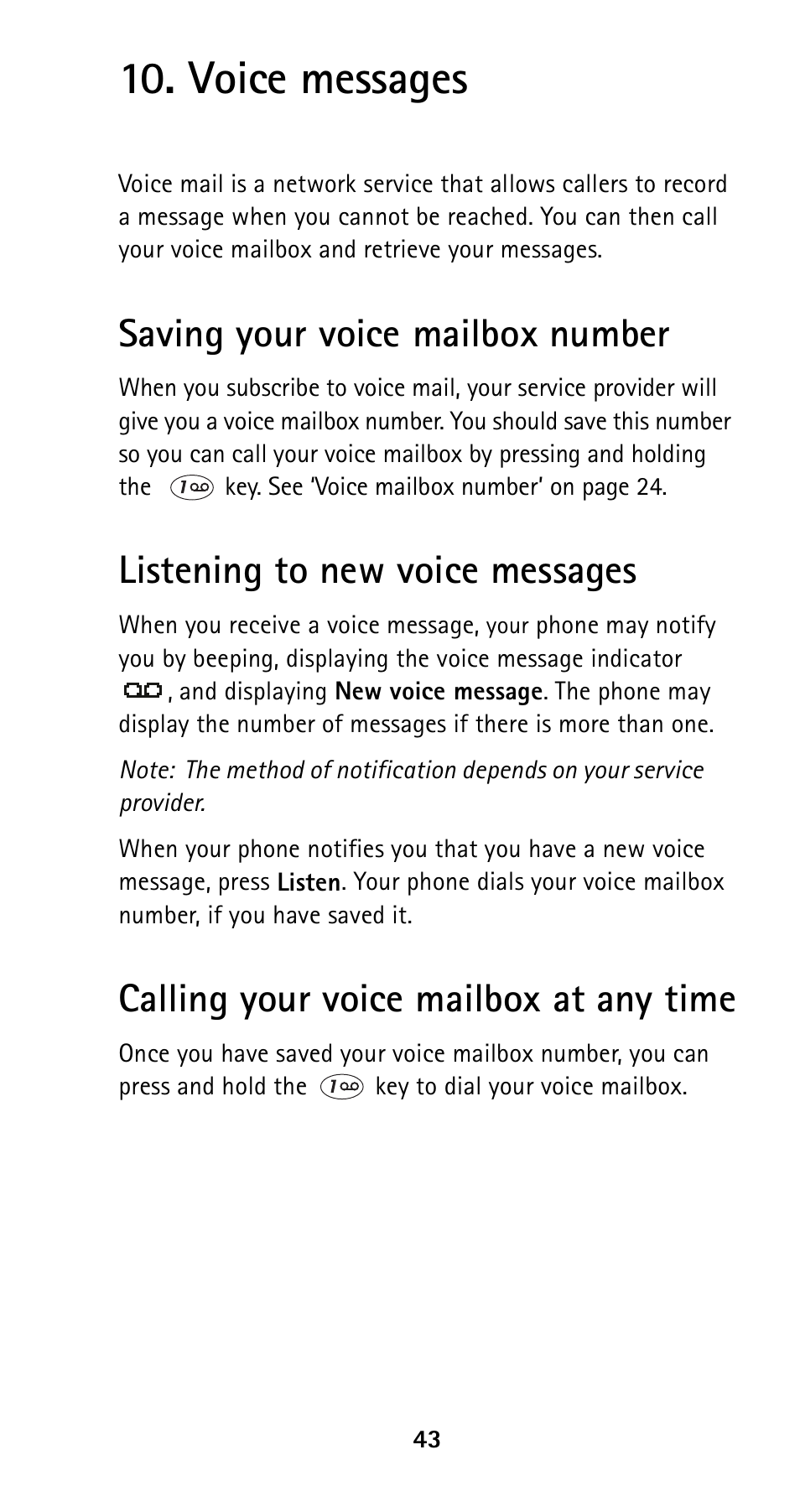 Voice messages, Saving your voice mailbox number, Listening to new voice messages | Calling your voice mailbox at any time | Nokia 5120i User Manual | Page 50 / 85