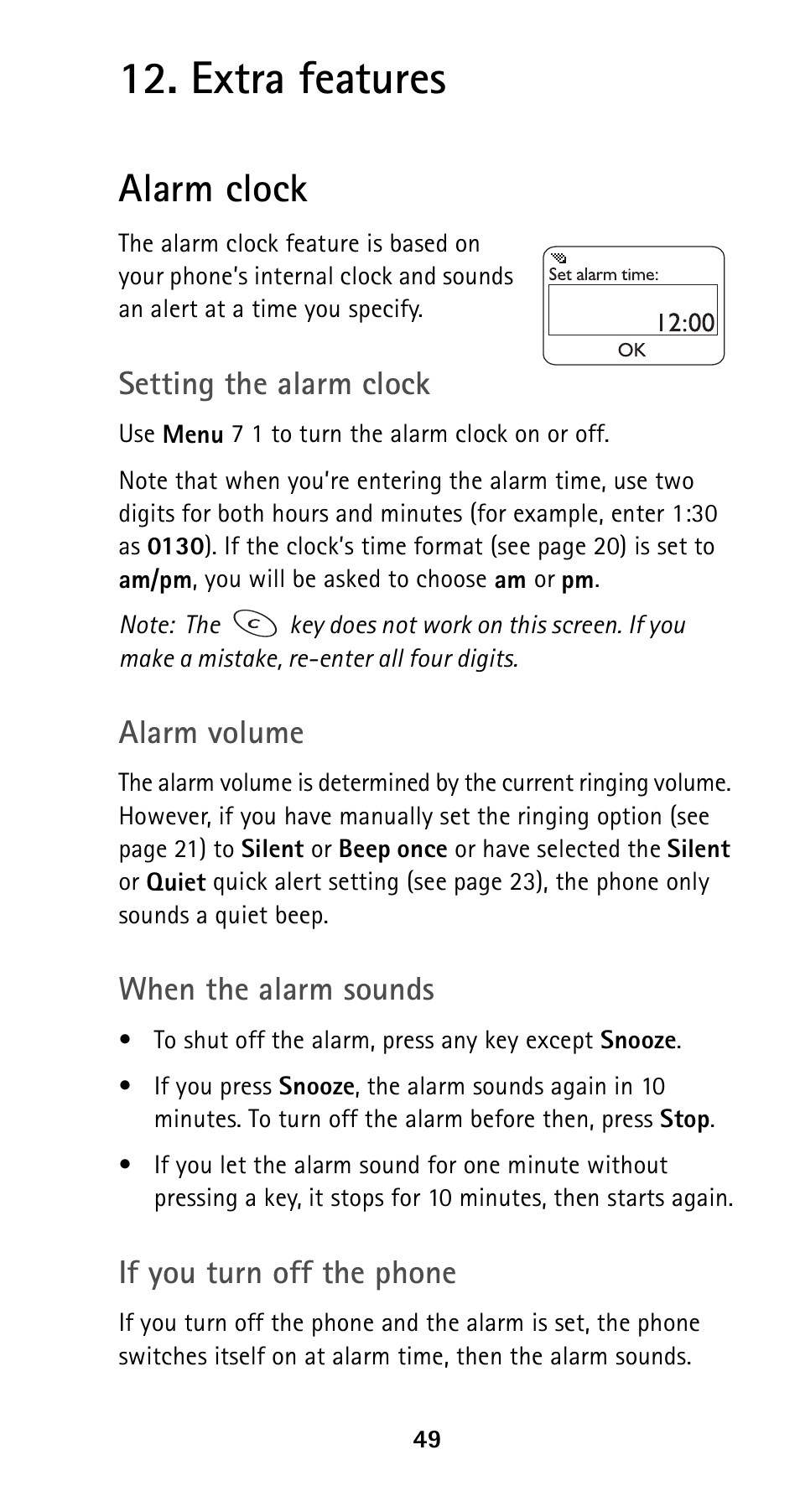 Extra features, Alarm clock | Nokia 5120i User Manual | Page 56 / 85