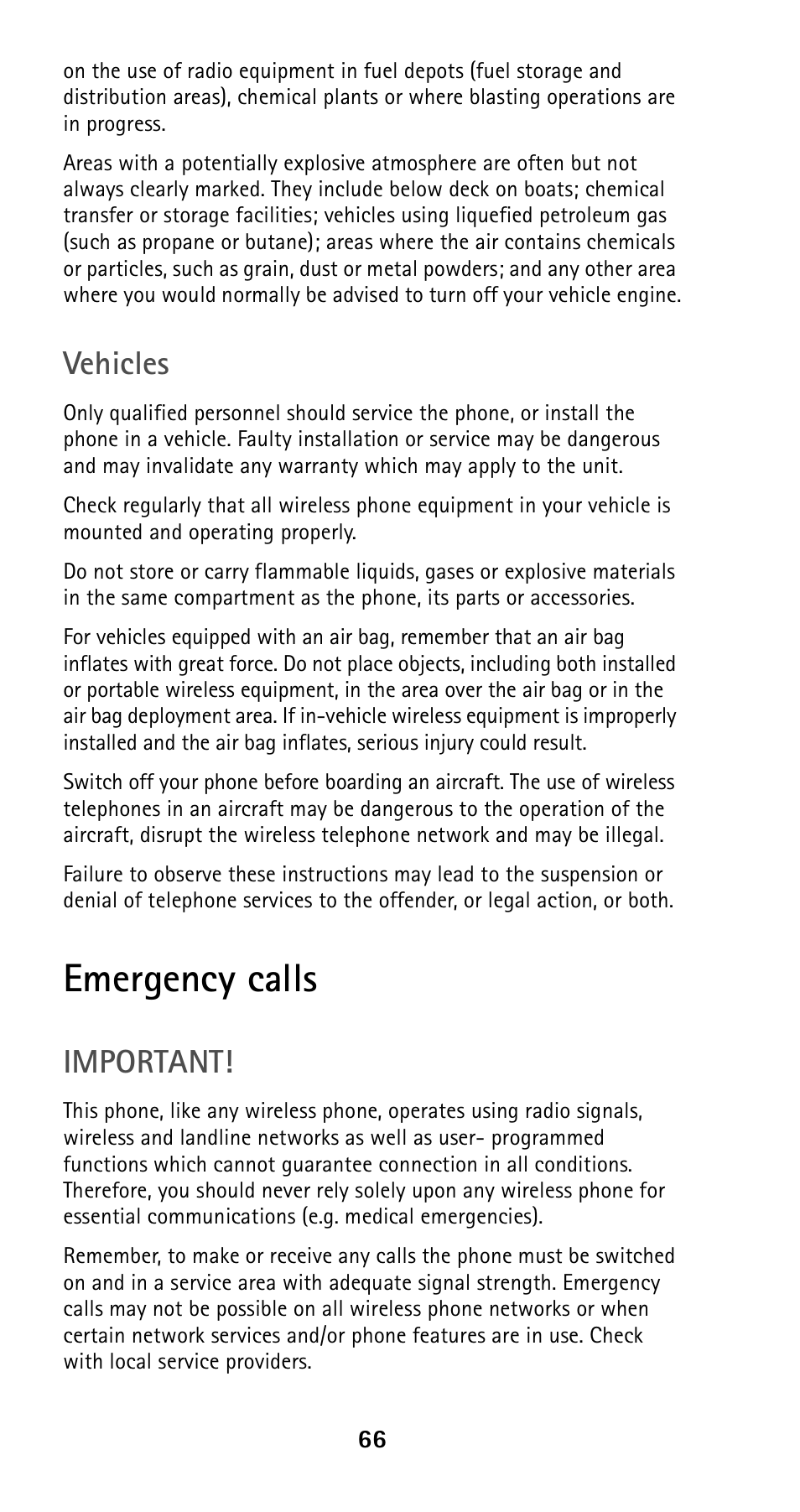 Emergency calls, Vehicles, Important | Nokia 5120i User Manual | Page 73 / 85